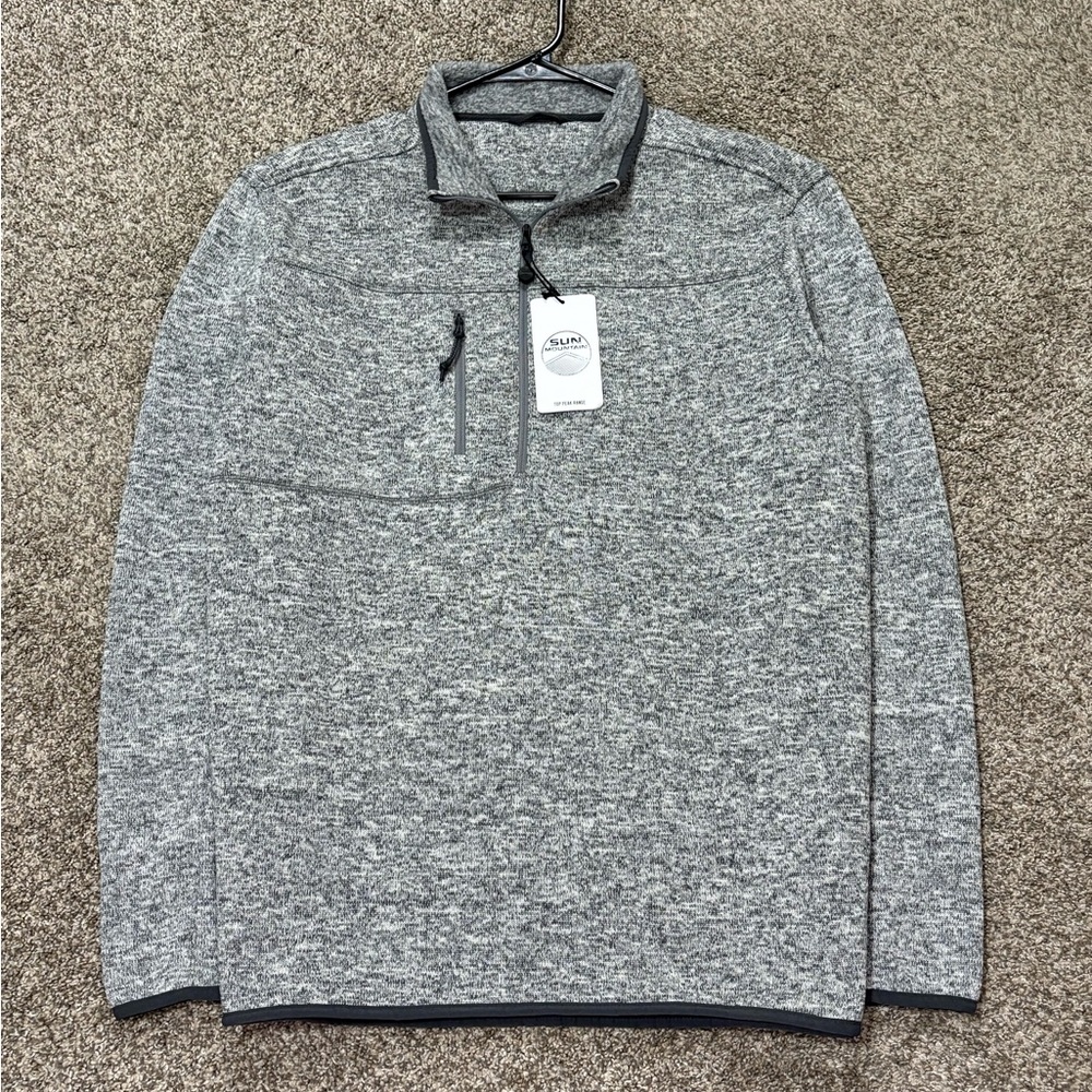 NWT SUN MOUNTAIN Men's Sweater Headwall Gray 1/4 Zip Pullover Size Large Fleece